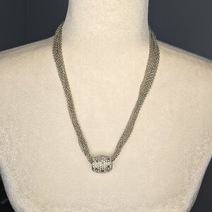 Chico's Silvertone 19-23" Multi-Strand Necklace with Rhinestone Encrusted Barrel